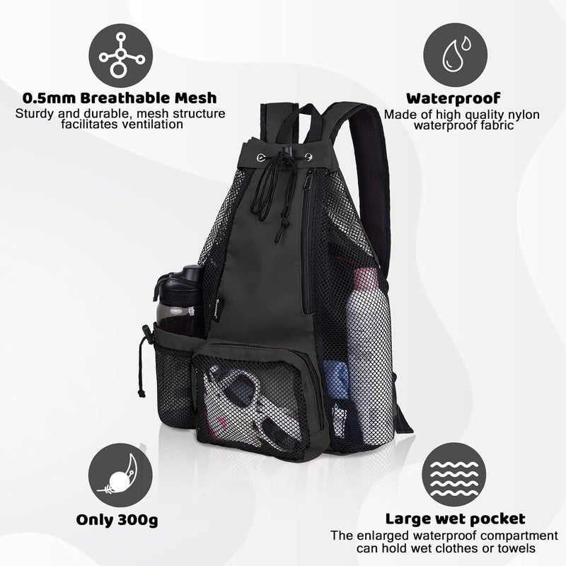 Timoxi Swim Bag Beach Backpack with Padded Shoulder Strap Mesh Backpack with Wet Pocket for Swimming, Gym - Image 4